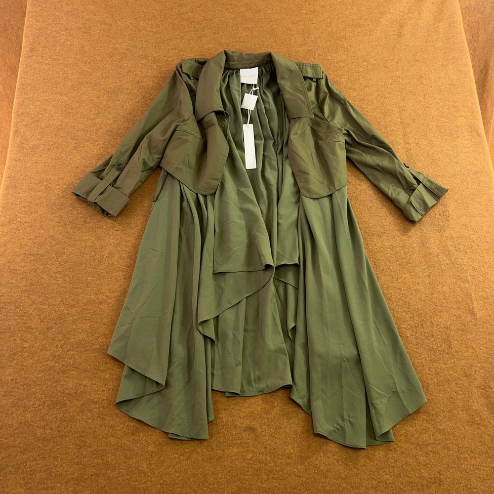 Line & Dot Womens Medium Green Mixed Media Draped Trench Coat NWT